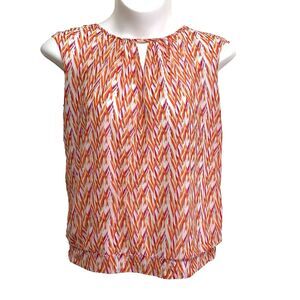 Worthington Blouse Top Womens Size  XL Orange Geometric Short Sleeve Stretchy